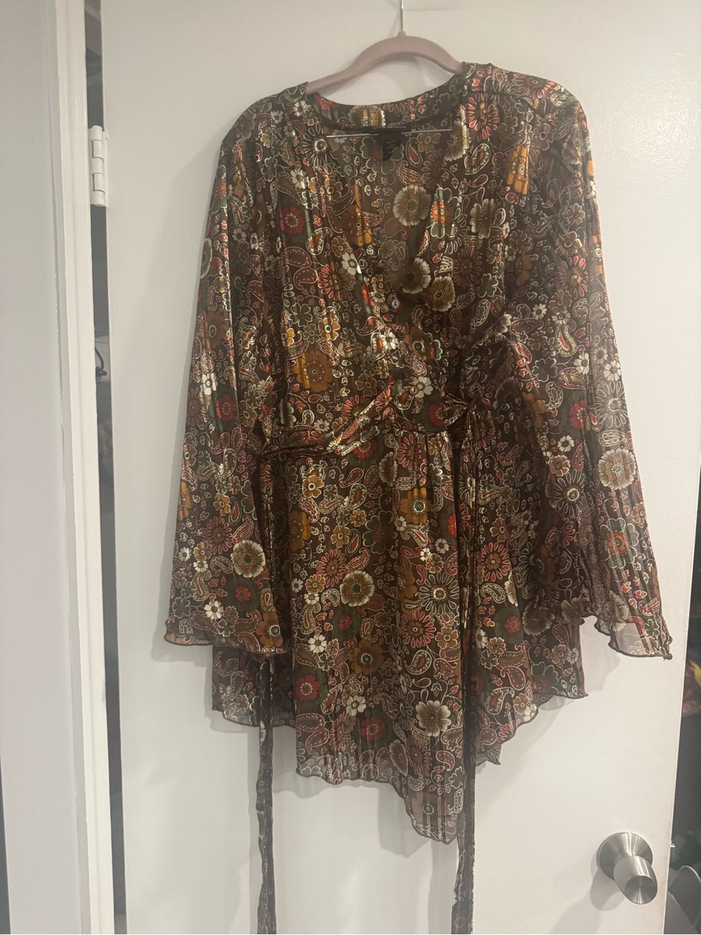 Lane Bryant Floral Paisley Button Front Blouse Tunic Long Sleeve 18/20
